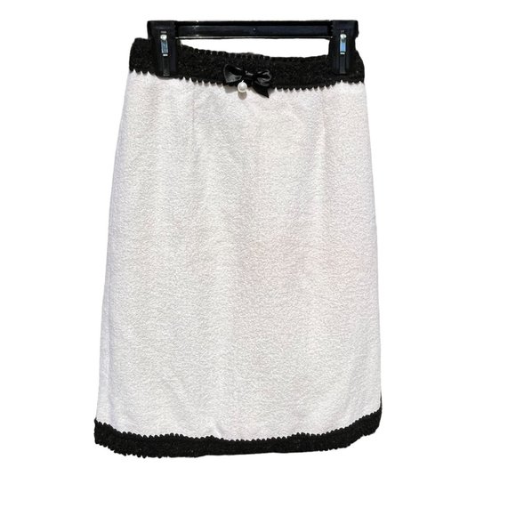 Edward Achour Paris Skirt Jolie Wool Blend Boucle Cream Black Trim Sz 38 / 8 NEW - Picture 1 of 6